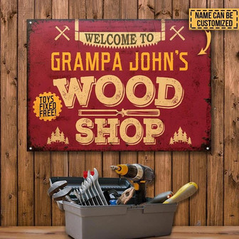 Metal Sign- Carpenter Toys Fixed Free Red Rectangle Metal Sign Custom Name - Thegiftio