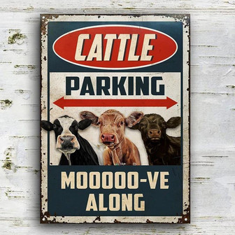 Metal Sign- Cattle Parking Move Along Cute Rectangle Metal Sign - Thegiftio UK
