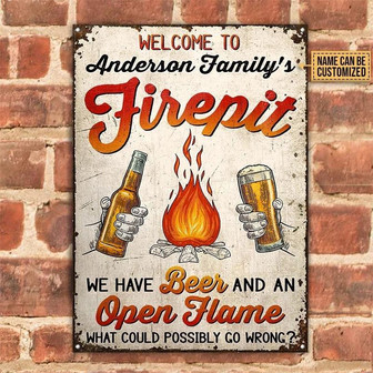 Metal Sign- Cheer Camping We Have Beer And Campfire Custom Name Rectangle Metal Sign - Thegiftio