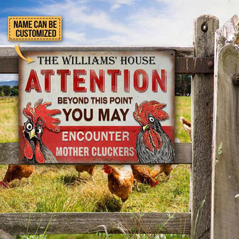 Metal Sign- Chicken Attention Cluckers Red Rectangle Metal Sign Custom Name - Thegiftio UK