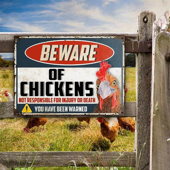 Metal Sign- Chicken Beware Of Chickens Funny Rectangle Metal Sign - Thegiftio