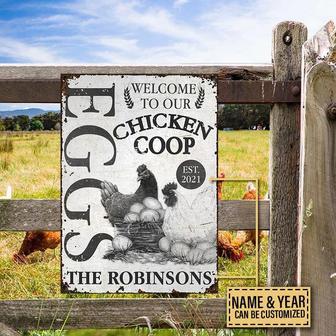 Metal Sign- Chicken Coop Eggs Black And White Rectangle Metal Sign Custom Name Year - Thegiftio UK
