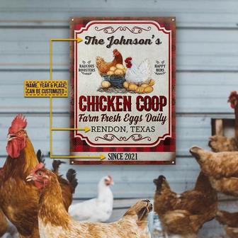 Metal Sign- Chicken Coop Happy Hens Red Flannel Custom Name Year Rectangle Metal Sign - Thegiftio UK