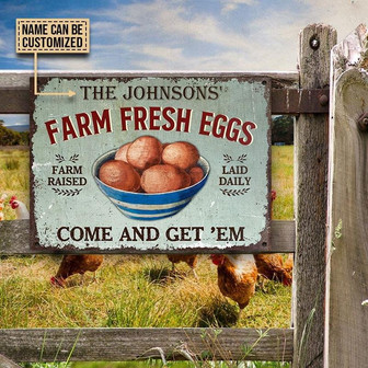 Metal Sign- Come And Get Chicken Eggs Custom Name Rectangle Metal Sign - Thegiftio UK