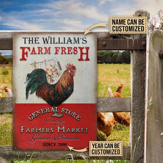 Metal Sign- Chicken Farm Fresh Groceries And Provisions Rectangle Metal Sign Custom Name Year - Thegiftio UK