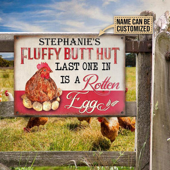 Metal Sign- Chicken Fluffy Butt Hut Rotten Egg Pink Rectangle Metal Sign Custom Name - Thegiftio UK