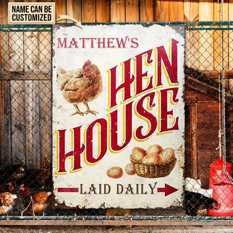 Metal Sign- Chicken Hen House Daily Red And Yellow Pattern Rectangle Metal Sign Custom Name - Thegiftio UK
