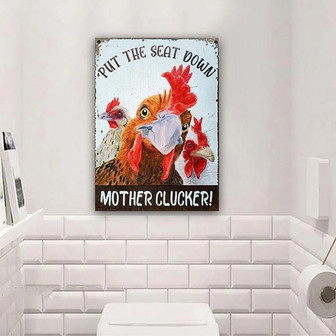 Metal Sign- Chicken Put The Seat Down Cute Rectangle Metal Sign - Thegiftio UK