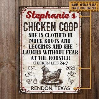 Metal Sign- Chicken She Is Clothed White Rectangle Metal Sign Custom Name Year Place - Thegiftio UK