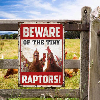Metal Sign- Chicken Tiny Raptors Cute Design Rectangle Metal Sign - Thegiftio UK