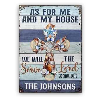 Metal Sign- As For Me Christian Beach House Blue Theme Rectangle Metal Sign Custom Name - Thegiftio UK