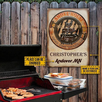 Metal Sign- Circle Pattern Smoke House Cattle Design Rectangle Metal Sign Custom Name Place Year - Thegiftio