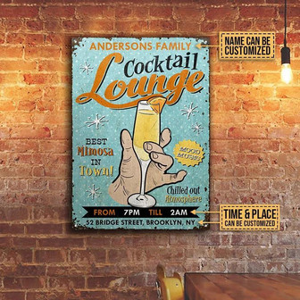 Metal Sign- Cocktail Lounge Best Mimosa Blue Rectangle Metal Sign Custom Name Time Place - Thegiftio UK