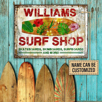 Metal Sign- Colorful Design Surfing Surf Shop Rectangle Metal Sign Custom Name - Thegiftio UK