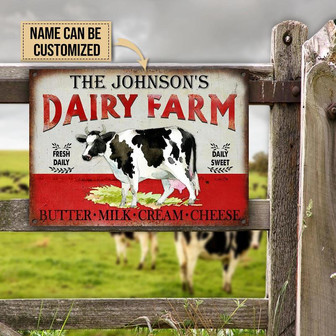 Metal Sign- Cow Dairy Farm Fresh Daily Daily Sweet Red Rectangle Metal Sign Custom Name - Thegiftio UK