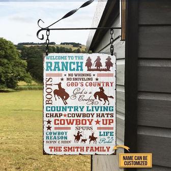 Metal Sign- Cowboy Country Of God Rectangle Metal Sign Custom Name Beautiful Design - Thegiftio UK