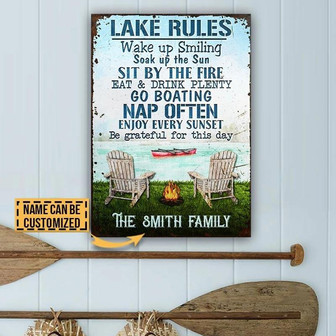 Metal Sign- Custom Name Rectangle Metal Sign Canoeing Lake Rules Campfire - Thegiftio UK