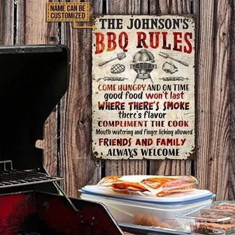 Metal Sign- Custom Name Rectangle Metal Sign Grilling BBQ Rules Always Welcome - Thegiftio UK