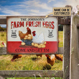 Metal Sign- Cute Chicken Retro Red Rectangle Metal Sign Custom Name - Thegiftio