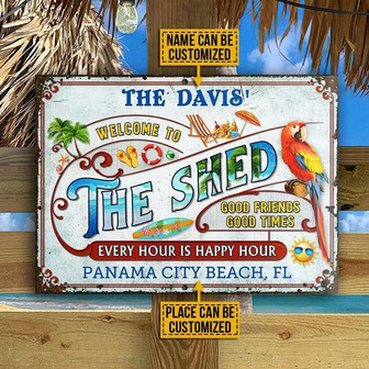 Metal Sign- Cute Design Beach Surfing The Shed Rectangle Metal Sign Custom Name Place - Thegiftio UK