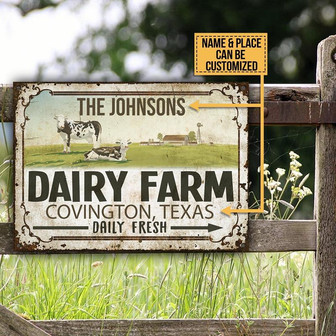 Metal Sign- Cute Design Cattle Dairy Farm Custom Name Place Rectangle Metal Sign - Thegiftio UK