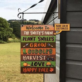 Metal Sign- Cute Design Fall Harvest Welcome To Farm Rectangle Metal Sign Custom Name - Thegiftio UK