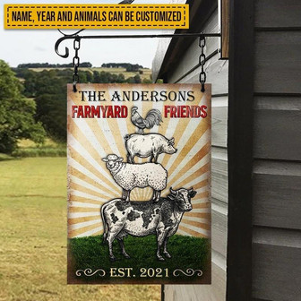 Metal Sign- Cute Design Farmyard Friends Rectangle Metal Sign Custom Name Year Animals - Thegiftio
