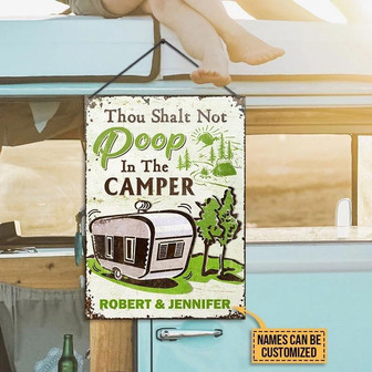 Metal Sign- Cute Pattern Camping Not Poop Green Rectangle Metal Sign Custom Name - Thegiftio UK