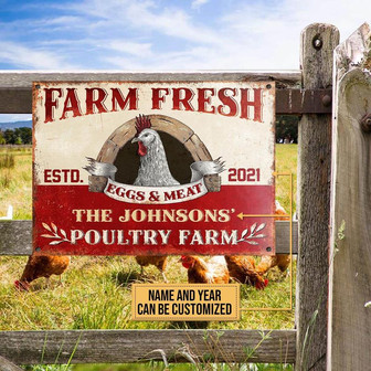 Metal Sign- Cute Pattern Chicken Eggs And Meat Rectangle Metal Sign Custom Name Year - Thegiftio UK