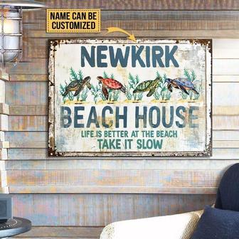 Metal Sign- Cute Pattern Sea Turtle Beach House Rectangle Metal Sign Custom Name - Thegiftio UK