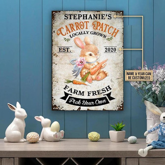 Metal Sign- Cute Rabbit Easter Carrot Patch Rectangle Metal Sign Custom Name Year - Thegiftio UK