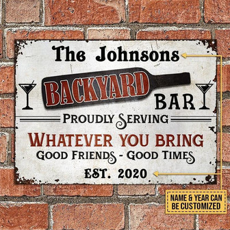 Metal Sign- Cute Backyard Bar Good Friend And Good Times Rectangle Metal Sign Custom Name Year - Thegiftio UK