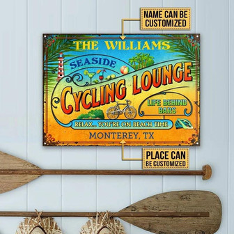 Metal Sign- Cycling Beach Lounge Relax Colorful Rectangle Metal Sign Custom Name - Thegiftio UK