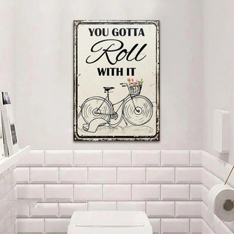 Metal Sign- Cycling Roll With It White Rectangle Metal Sign - Thegiftio