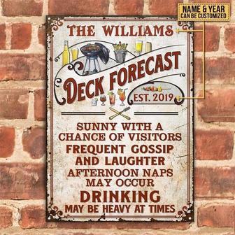 Metal Sign- Deck Forecast Sunny With A Chance Vertical Red Rectangle Metal Sign Custom Name Year - Thegiftio UK