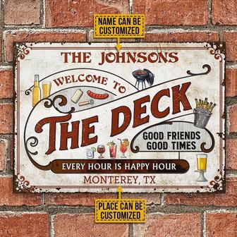 Metal Sign- Deck Grilling Happy Hour Red Rectangle Metal Sign Custom Name Place - Thegiftio UK