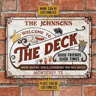 Metal Sign- The Deck Red Design Where Wasting Time Rectangle Metal Sign Custom Name Place - Thegiftio UK