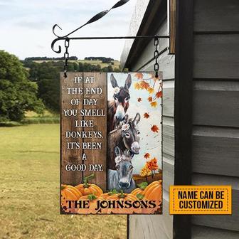 Metal Sign- Donkey Autumn Barn Pumpkin White Flower Rectangle Metal Sign Custom Name - Thegiftio UK