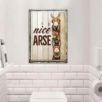 Metal Sign- Donkey Nice Arse Wood Pattern Restroom Cute Rectangle Metal Sign - Thegiftio UK