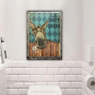 Metal Sign- Donkey Sweet Cheeks Restroom With Flower Rectangle Metal Sign - Thegiftio UK
