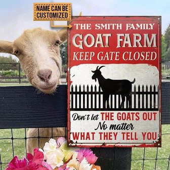 Metal Sign- Don't Let The Goats Out Red Rectangle Metal Sign Custom Name - Thegiftio UK