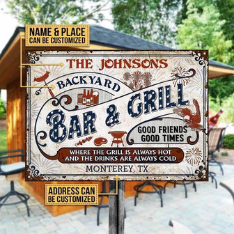 Metal Sign- The Drinks Are Always Cold Rectangle Metal Sign Custom Name Place Address - Thegiftio