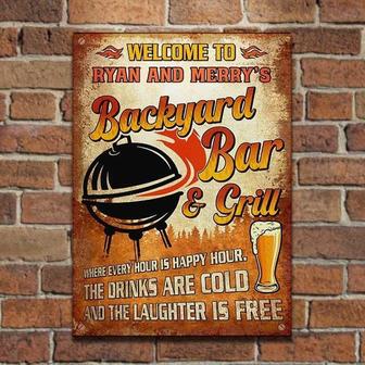 Metal Sign- Drinks Are Cold And The Laughter Is Free Cool Design Rectangle Metal Sign Custom Name - Thegiftio UK