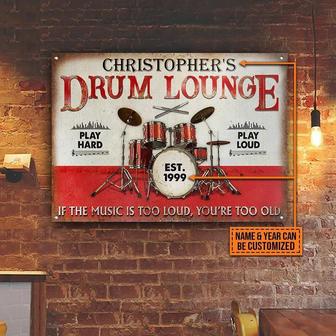 Metal Sign- Drum Lounge Play Hard Play Loud Red Rectangle Metal Sign Custom Name Year - Thegiftio UK