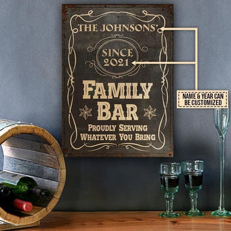 Metal Sign- Family Bar Decor Serving Whatever You Bring Black Rectangle Metal Sign Custom Name Year - Thegiftio