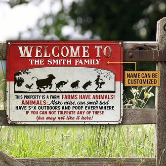 Metal Sign- Farm Animals This Property Is A Farm Rectangle Metal Sign Custom Name Nice Design - Thegiftio UK