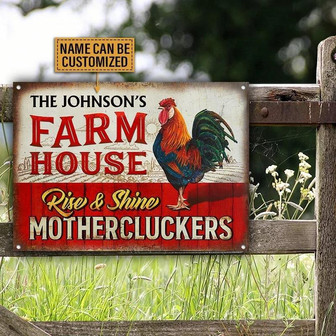 Metal Sign- Farm Chicken Farmhouse Rise And Shine Custom Name Rectangle Metal Sign - Thegiftio UK