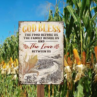 Metal Sign- Farm Corn God Bless The Food Before Us Sketch Road Rectangle Metal Sign - Thegiftio UK
