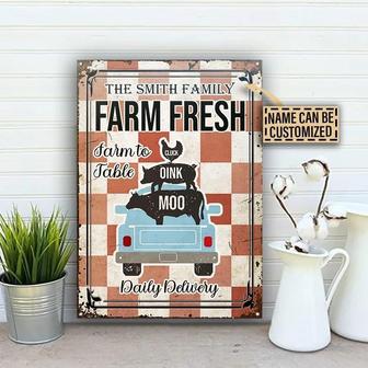 Metal Sign- Farm Fresh Red And White Checked Pattern Rectangle Metal Sign Custom Name - Thegiftio UK