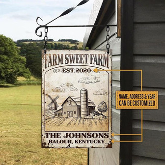 Metal Sign- Farm Sweet Farm Rectangle Metal Sign Custom Name Address Year Cute Design - Thegiftio UK